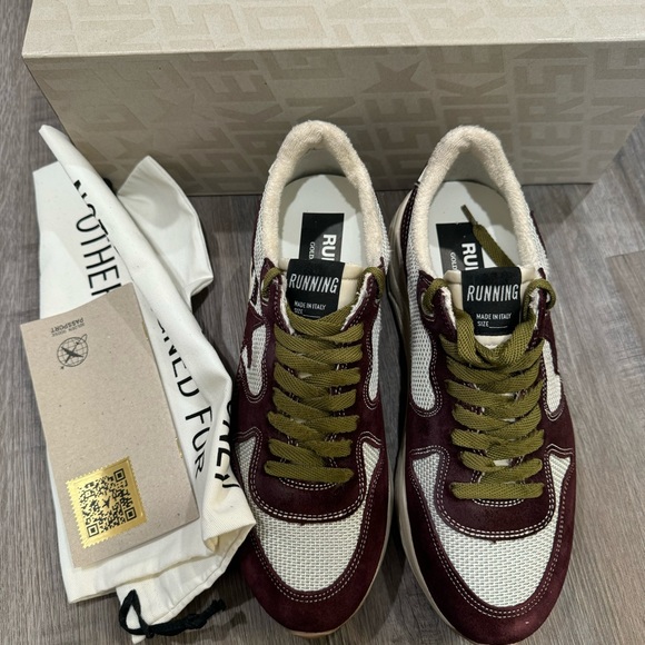 Golden Goose Running Sole Net Upper Shiny Suede Star Red Wine Silver Sneakers - Picture 3 of 16